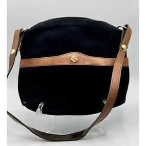 Vintage John Romain Navy Blue Suede Tan Leather Rectangle Two Tone Handbag